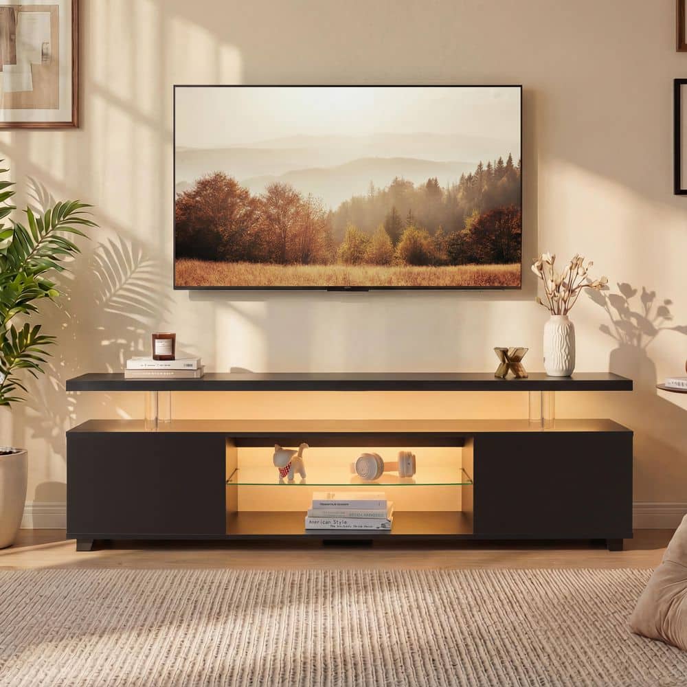 Black 51 in. Modern TV Stand, Media Console with Large Side Cabinet (Fits TVs up to 60 in.)