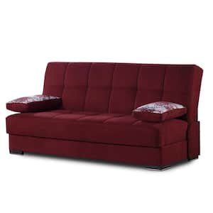Alcove Collection Convertible 75 in. Burgundy Chenille 3-Seater Twin Sleeper Sofa Bed with Storage