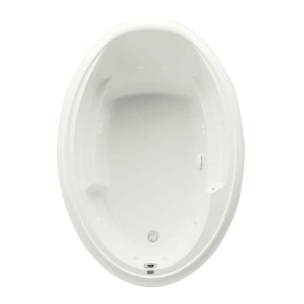 Aquatic Ariel I 60 in. Oval Drop-In Whirlpool Bathtub Acrylic Reversible Drain with Heater in Biscuit
