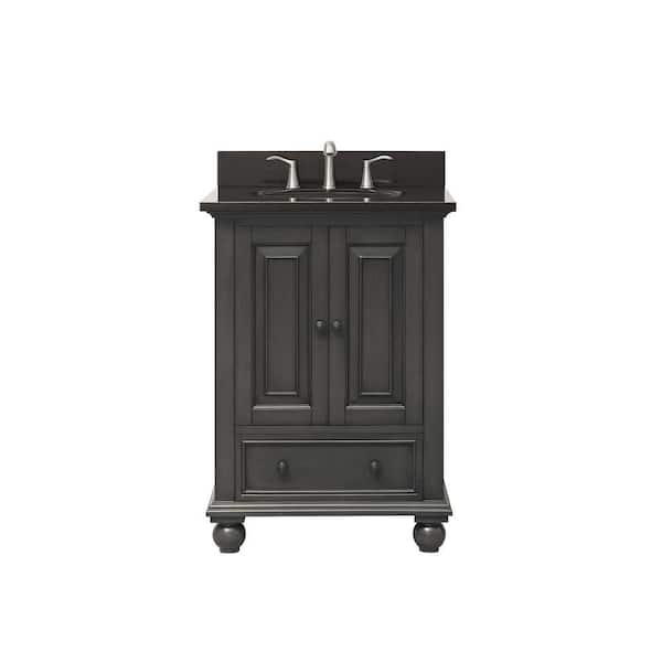 Thompson 25 in. W x 22 in. D x 35 in. H Vanity in Charcoal Glaze with Granite Vanity Top in Black with White Basin