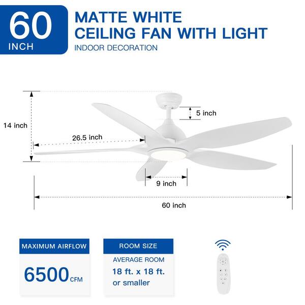 Jushua 60 in. White Reversible Quiet DC Motor Downrod Mount