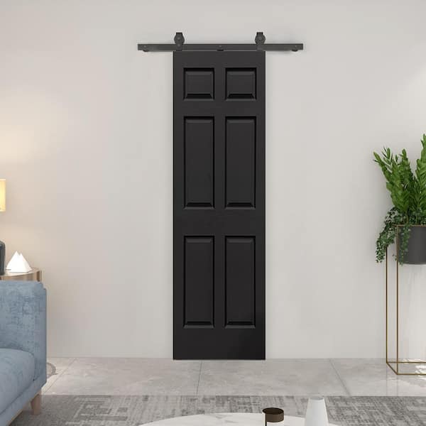 CALHOME 24 in. x 80 in. 6-Panel Black Painted MDF Composite Bi
