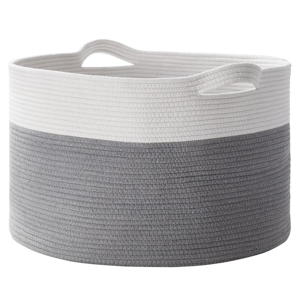 Ornavo Home XLarge Cotton Rope Laundry Storage Basket with Handles- 21" x 14"