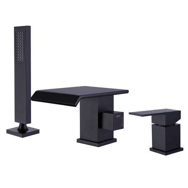 Unbranded Single-Handle Deck Mount Roman Tub Faucet with Hand Shower in Matte Black
