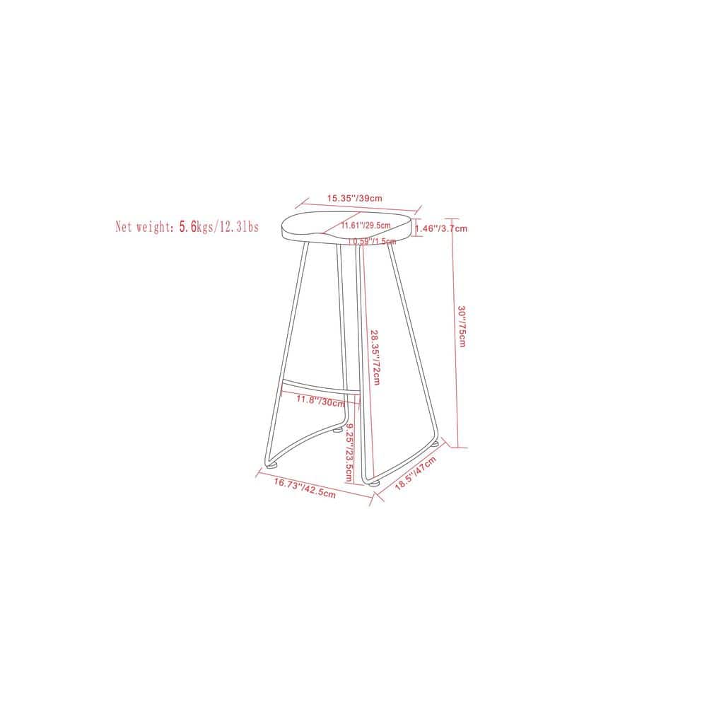 Rustic Black Elm Wood 30" Saddle Bar Stool, Set of 2