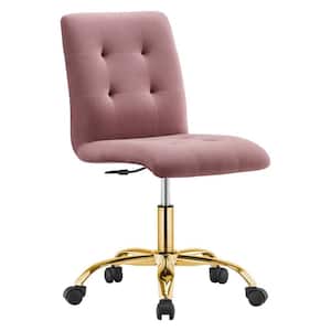 Prim Performance Velvet Ergonomic Adjustable Height Armless Chair in Gold Dusty Rose