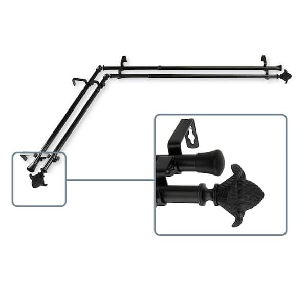 Unbranded 28 in. to 48 in. Adjustable 13/16 in. Corner Window Double Curtain Rod in Black with Florian Finials