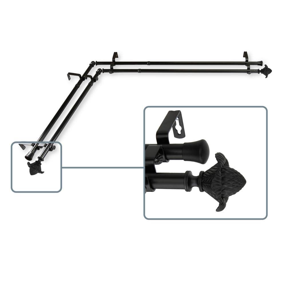 66 in. to 120 in. Adjustable 13/16 in. Corner Window Double Curtain Rod in 