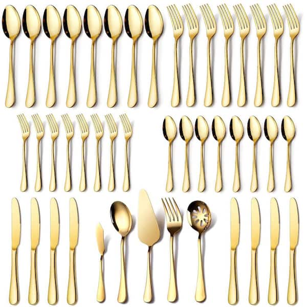 18/8 Stainless Steel 1-Piece Gold Flatware Set with Serving Utensils, Service for 8