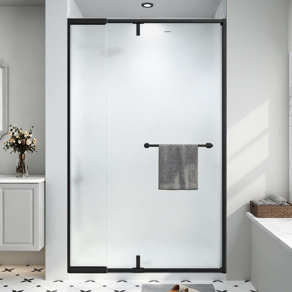 42-48 in. W x 72 in. H Pivot Semi-Frameless Swing Shower Door in Matte Black with Frosted Tempered Glass price history on PriceWatchPro