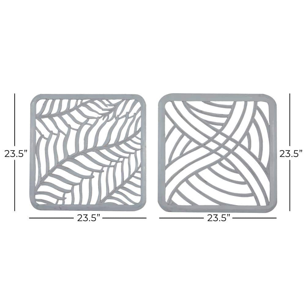 Gray Hand-Carved Abstract Wood Wall Panels, Set of 2