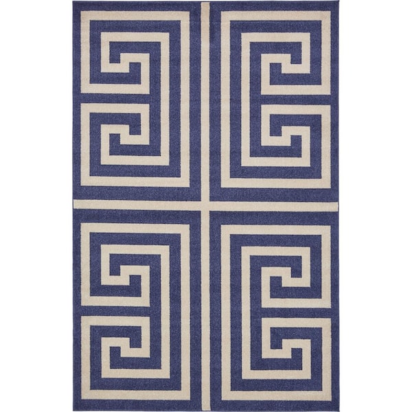 Unique Loom Athens Greek Key Navy Blue 6' 0 x 9' 0 Area Rug