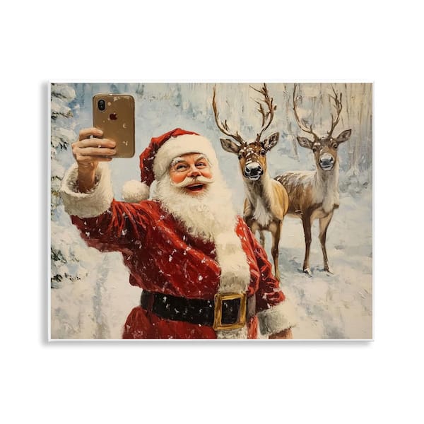 Santa Selfie with Reindeer by Arlington Prints 1 Piece Unframed Graphic People Art Print 11 in. x 14 in.