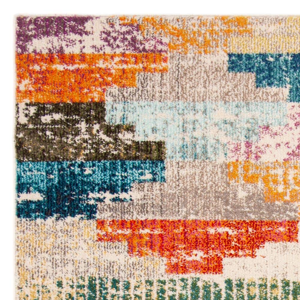 Ivory Rectangular Hand-knotted Synthetic Rug, 5'3"x7'6"