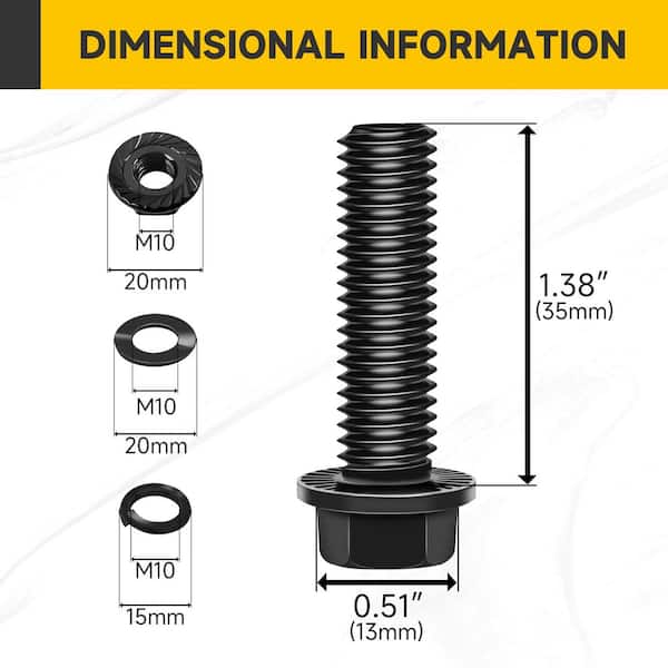 M10-1.5 x 35 mm Black Oxide Zinc Carbon Steel Flanged Hex Bolt Nut and Washer Set (10-Pack)
