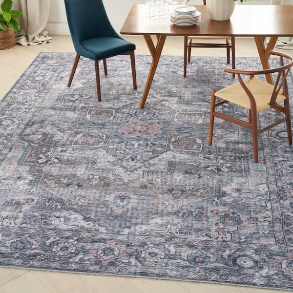 57 Grand Machine Washable Gray 8 ft. x 10 ft. Floral Traditional Area Rug