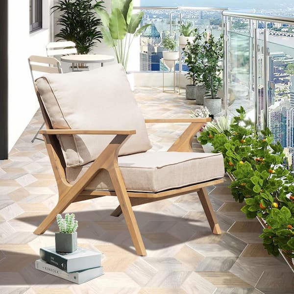 AUTMOON Acacia Wood Outdoor Lounge Chair (2-Pack)