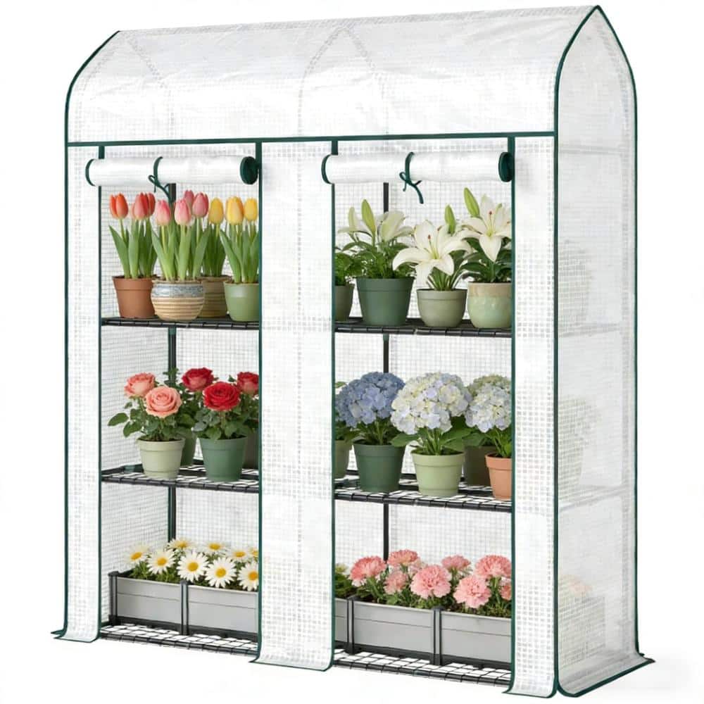 White Plastic Portable Mini Greenhouse with 2 Roll-Up Doors for Outside Garden Backyard price history on PriceWatchPro