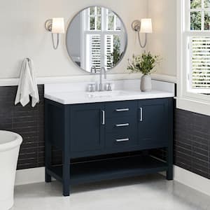 Bayhill 49 in. W x 22 in. D x 36 in. H Bath Vanity in Midnight Blue with Pure Pure White Quartz Top