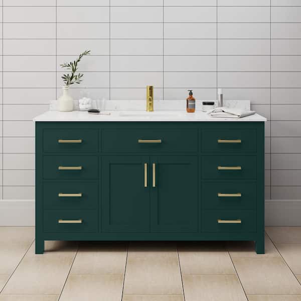 Wyndham Collection Beckett 60 in. W x 22 in. D x 35 in. H Single Sink Bathroom Vanity in Green with Carrara Cultured Marble Top