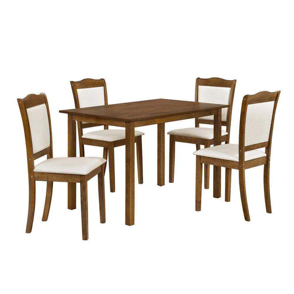 Polibi 5Piece Rectangular Walnut Wood Top Dining Table Set, Table with