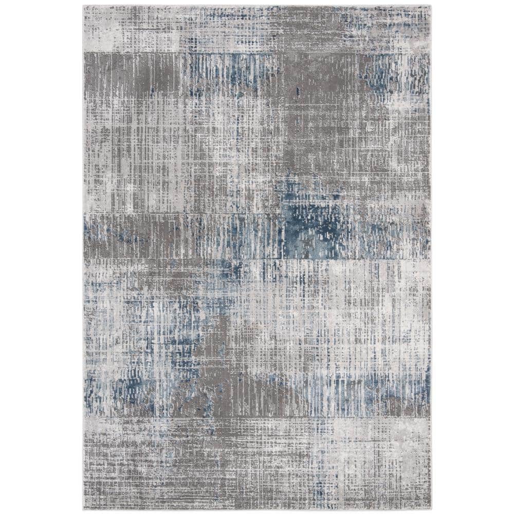 Gray and Blue Abstract Washable Rectangular Area Rug