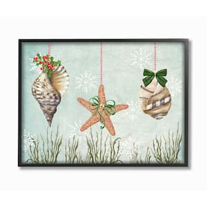 11 in. x 14 in. "Coastal Nautical Holiday Sea Shell Ornaments And Snowflakes" by Artist Jade Reynolds Framed Wall Art
