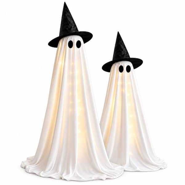 30 LED Light Adjustable Height Light-Up Ghost Halloween Decorations for Indoor Porch Mantel and Home Decor, (2-Pack)