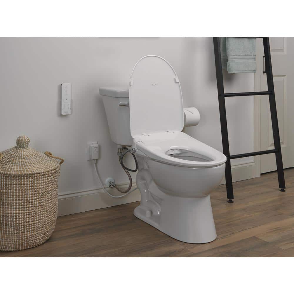 White Elongated Electric Bidet Toilet Seat with Remote