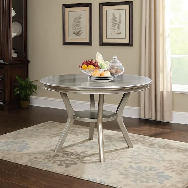 Amina Contemporary 48 in. W Round Wood Champagne 4 Legs Dining Table (Seats 4)