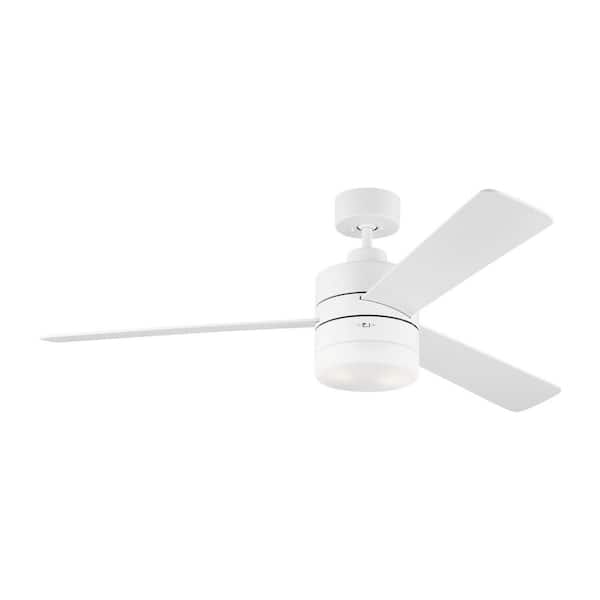 Generation Lighting Era 52 in. Modern Matte White Ceiling Fan with White Blades, LED Light Kit and Wall Mount Control
