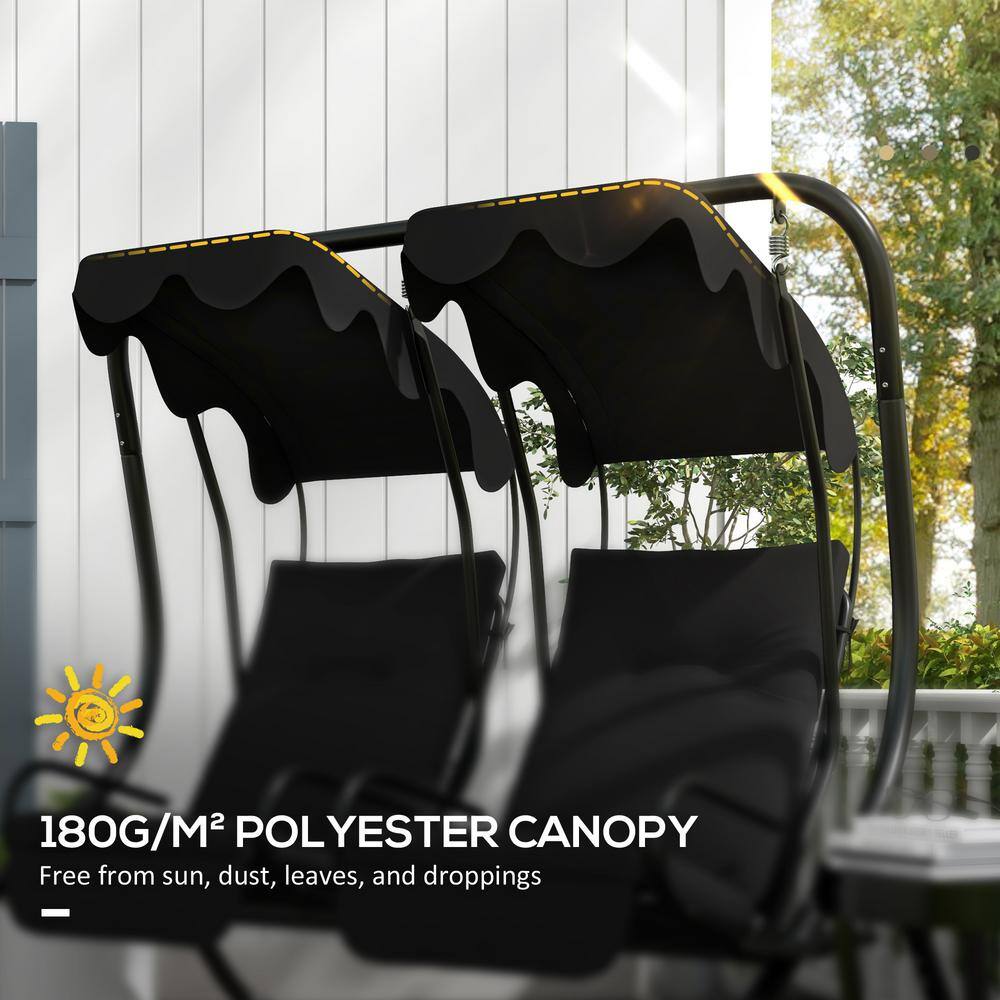Black Polyester 2-Seater Swing Canopy Replacement Top Cover