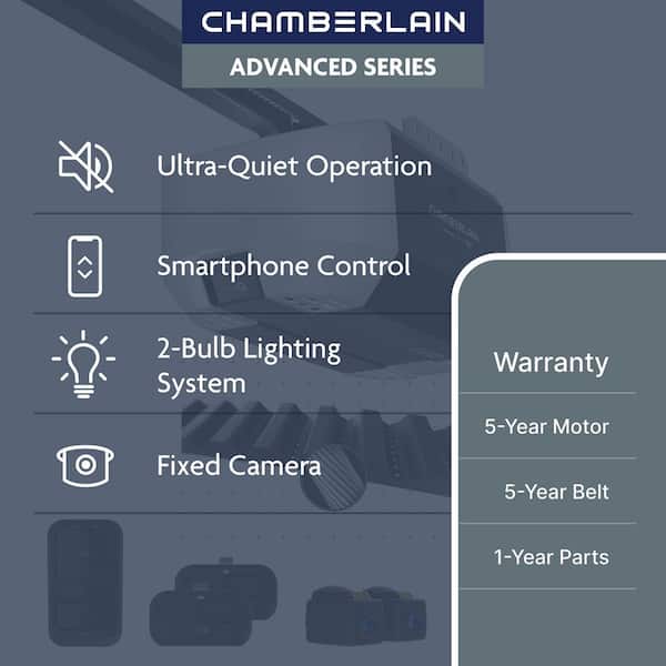 Advanced Series 3/4 HP Smart Belt Drive Garage Door Opener with Motion Detection, Camera, Remotes, and 2-Light Bulbs