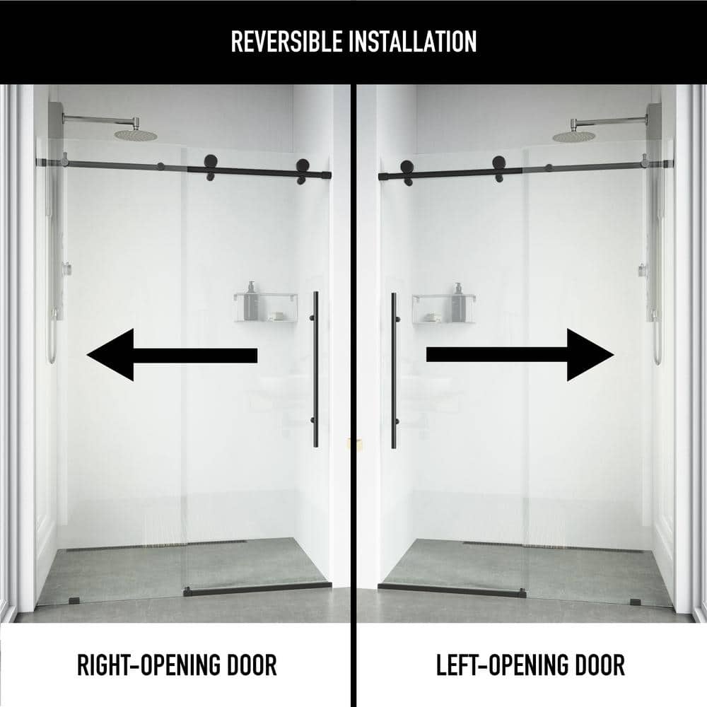Elan E-Class Matte Black Frameless Sliding Shower Door 52-56" W x 76" H