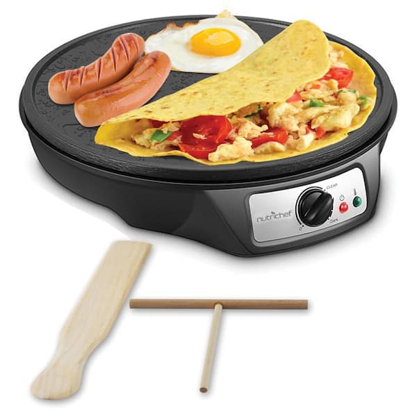12 in. 1-Burner Black Electric Crepe Maker and Griddle, Hot Plate Cooktop