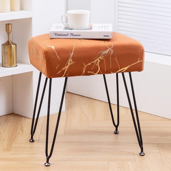 LUE BONA Pumpkin Brown Accent Velvet Vanity Stool with Metal legs