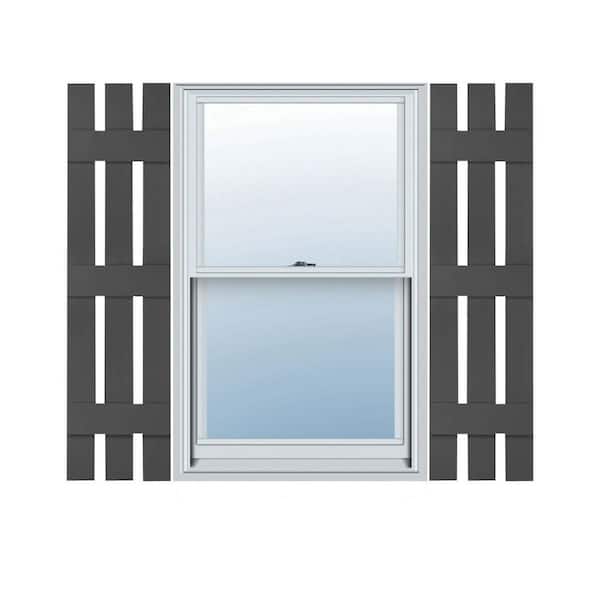 Ekena Millwork 12 in. x 67 in. Lifetime Vinyl Standard Three Board Spaced Board and Batten Shutters Pair Tuxedo Grey