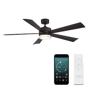 Wynd 60 in. Smart Indoor/Outdoor 5-Blade Ceiling Fan Bronze with 3000K LED and Remote Control