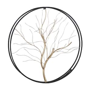 26 in. x  26 in. Metal Gold Branch Tree Wall Decor with Black Frame