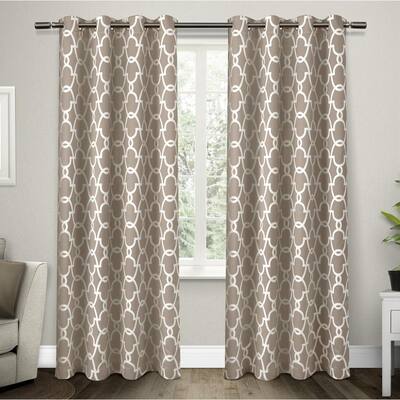 Gates Taupe Trellis Woven 52 in. W x 84 in. L Grommet Top, Blackout Curtain Panel (Set of 2)
