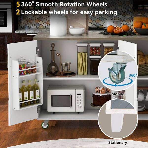 Runesay White Mdf Base with Mdf Wood Top Rolling Kitchen Island (25.7-in x 51.57-in x 36.7-in)