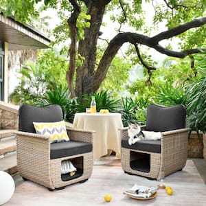 Aphrodite 2-Piece Wicker Outdoor Patio Conversation Set with Black Cushions
