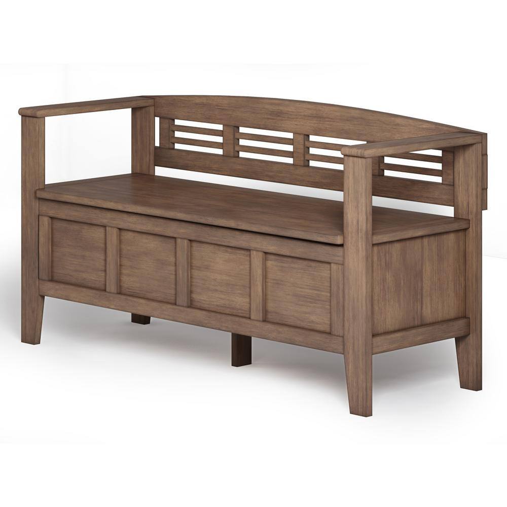 Adams Rustic Natural Aged Brown Wood Storage Bench with Arms