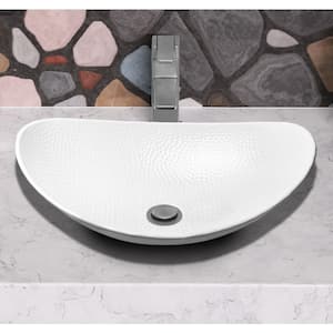 19 in. Hand Hammered Harbor Vessel Bathroom Sink in Classic White