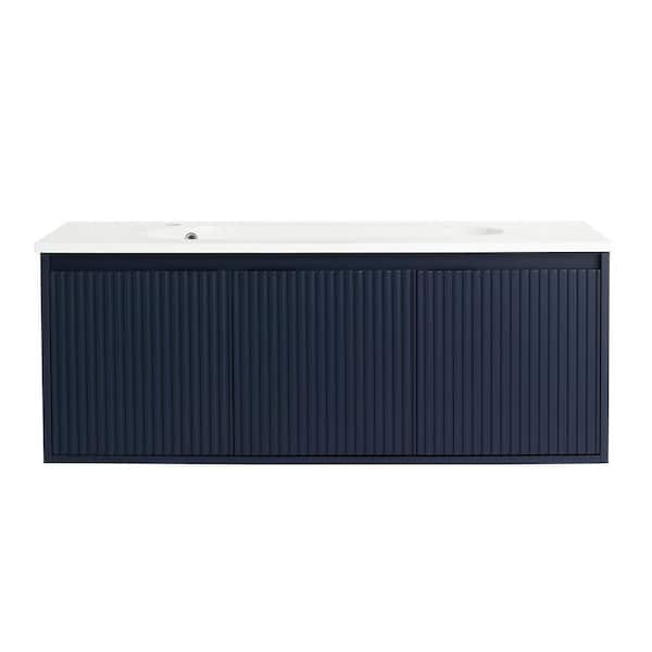 47.6 in. W x 18.2 in. D x 18.2 in. H Floating Bath Vanity with Drop-Shaped White Resin Top in Navy Blue