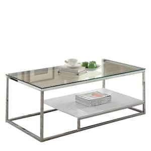 Ruben 24 in. Chrome Rectangle Glass End Table with No Additional Features