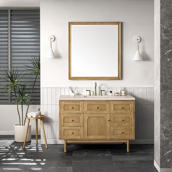 James Martin Vanities Laurent 48.0 in. W x 23.5 in. D x 34.2 in. H Bathroom Vanity in Light Oak with Eternal Marfil Quartz Top