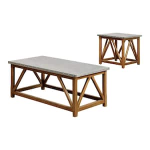 Violima 2-Piece 49 in. Silver and Brown Rectangle Iron Coffee Table Set