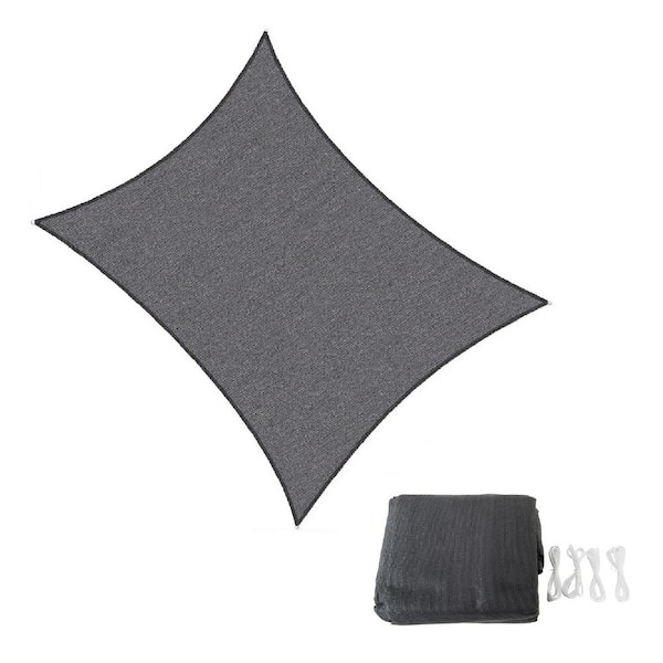 LAUREL CANYON 10 ft. x 13 ft. 185 GSM HDPE Gray Rectangle Sun Shade Sail Screen Canopy with Ropes