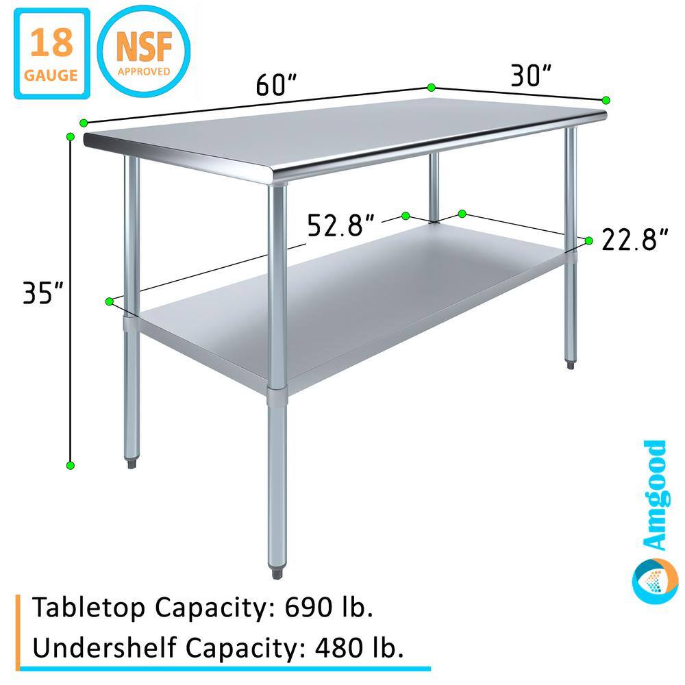 60" Stainless Steel Work Table with Galvanized Undershelf